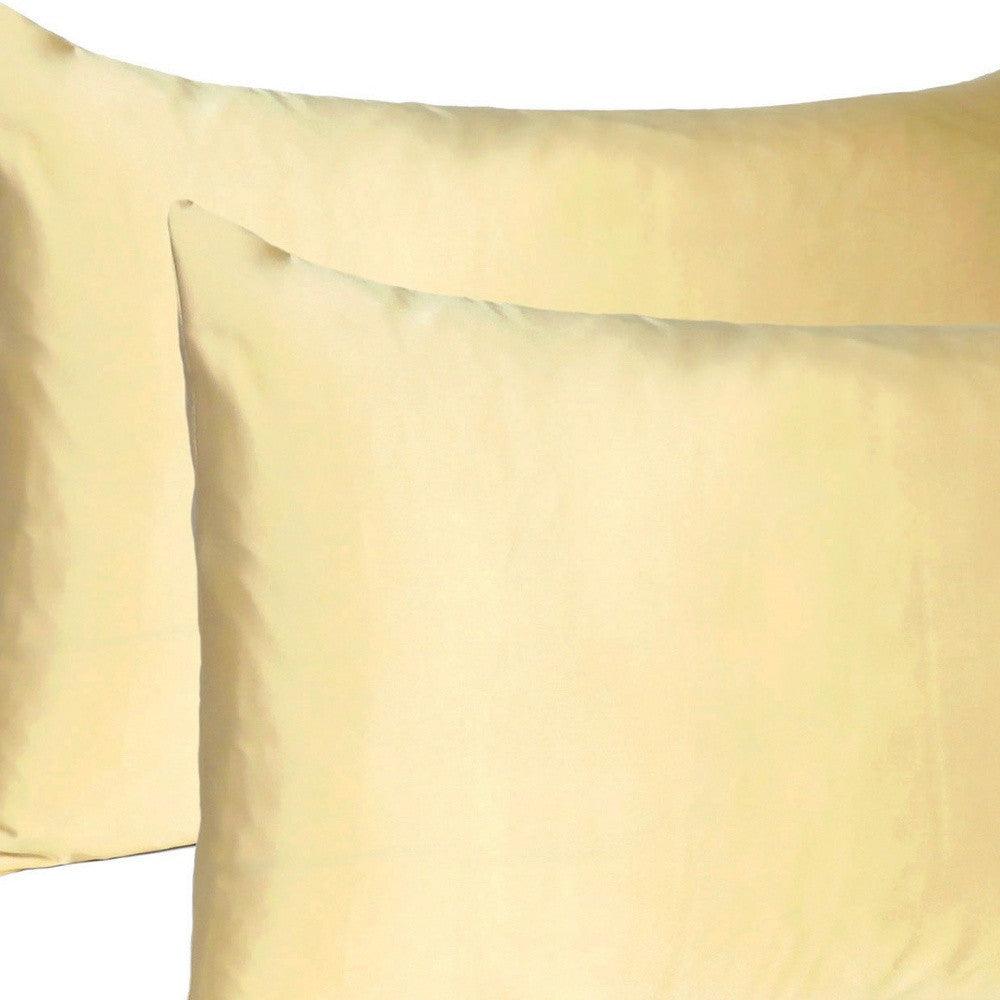 Pale Yellow Dreamy Set Of 2 Silky Satin Standard Pillowcases - FurniFindUSA