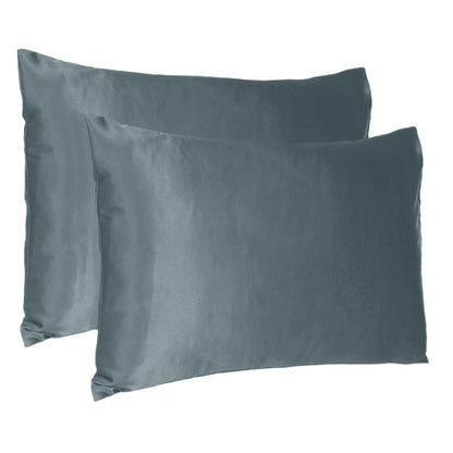 Gray Dreamy Set Of 2 Silky Satin Standard Pillowcases - FurniFindUSA