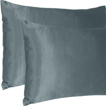 Gray Dreamy Set Of 2 Silky Satin Standard Pillowcases - FurniFindUSA