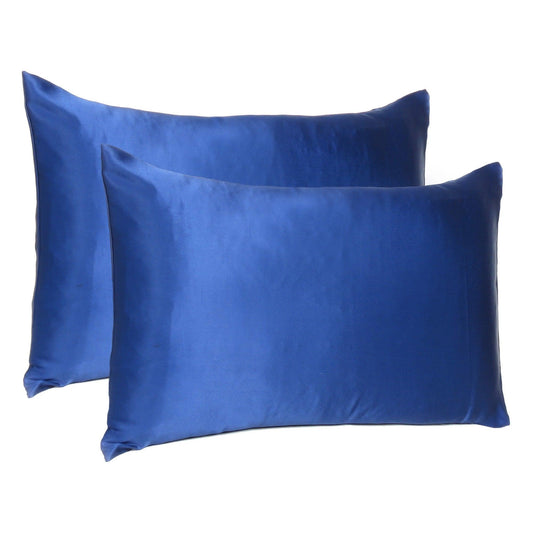Navy Blue Dreamy Set Of 2 Silky Satin Standard Pillowcases - FurniFindUSA