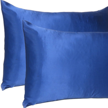 Navy Blue Dreamy Set Of 2 Silky Satin Standard Pillowcases