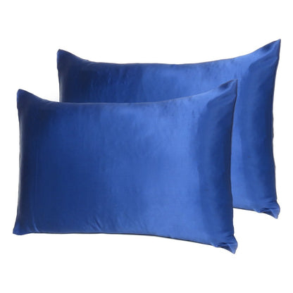 Navy Blue Dreamy Set Of 2 Silky Satin Standard Pillowcases HomeRoots