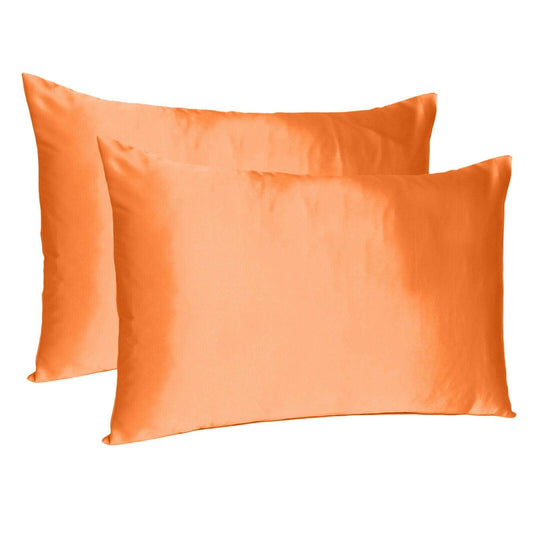 Orange Dreamy Set Of 2 Silky Satin Standard Pillowcases - FurniFindUSA