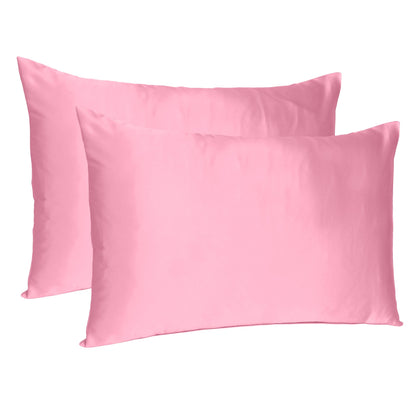 Set Of Two Pink Rose Dreamy Silky Satin Standard Pillowcases