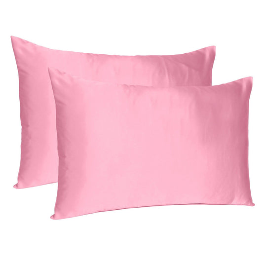 Pink Rose Dreamy Set Of 2 Silky Satin Standard Pillowcases - FurniFindUSA