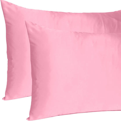 Set Of Two Pink Rose Dreamy Silky Satin Standard Pillowcases