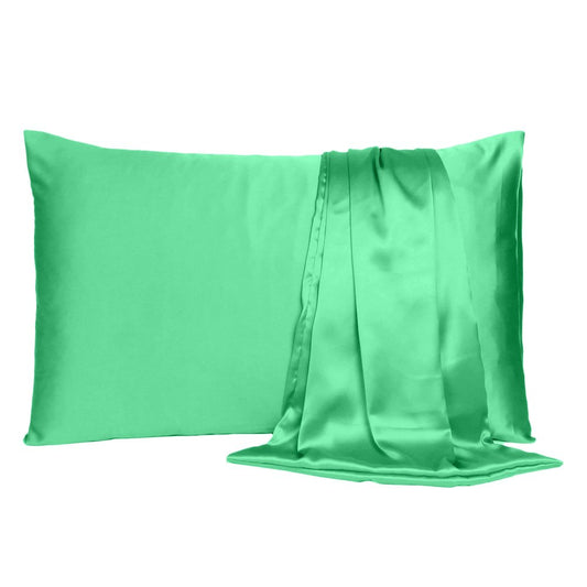 Green Dreamy Set Of 2 Silky Satin Standard Pillowcases HomeRoots