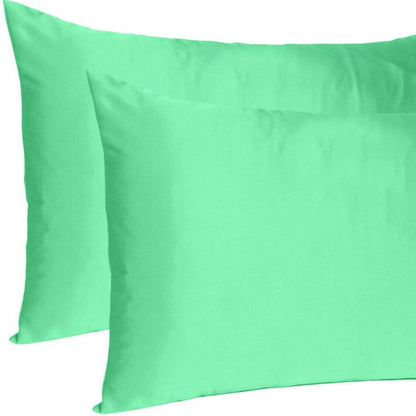 Green Dreamy Set Of 2 Silky Satin Standard Pillowcases - FurniFindUSA