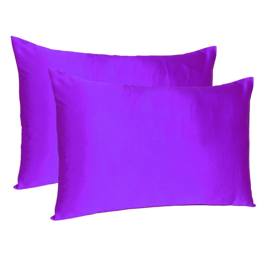 Bright Purple Dreamy Set Of 2 Silky Satin Standard Pillowcases - FurniFindUSA
