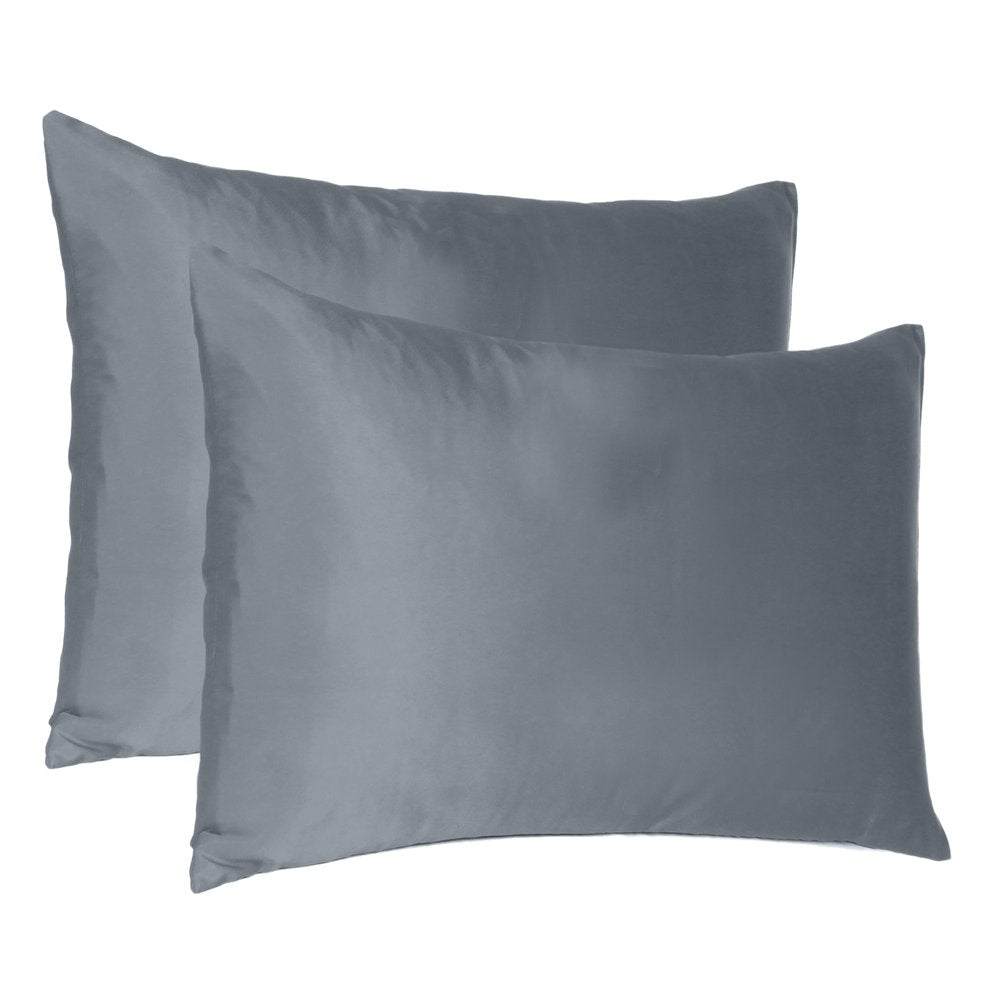 Set Of Two Dark Gray Dreamy Silk Satin Standard Pillowcases HomeRoots