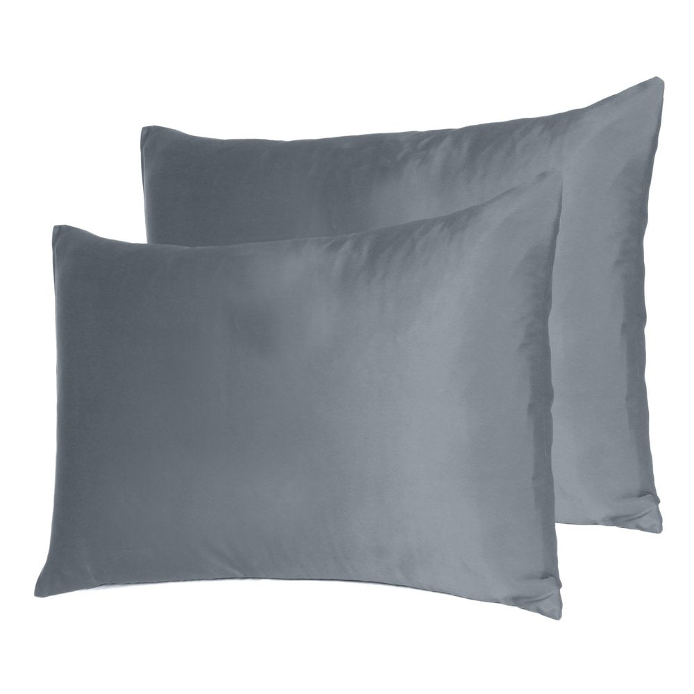 Set Of Two Dark Gray Dreamy Silk Satin Standard Pillowcases HomeRoots