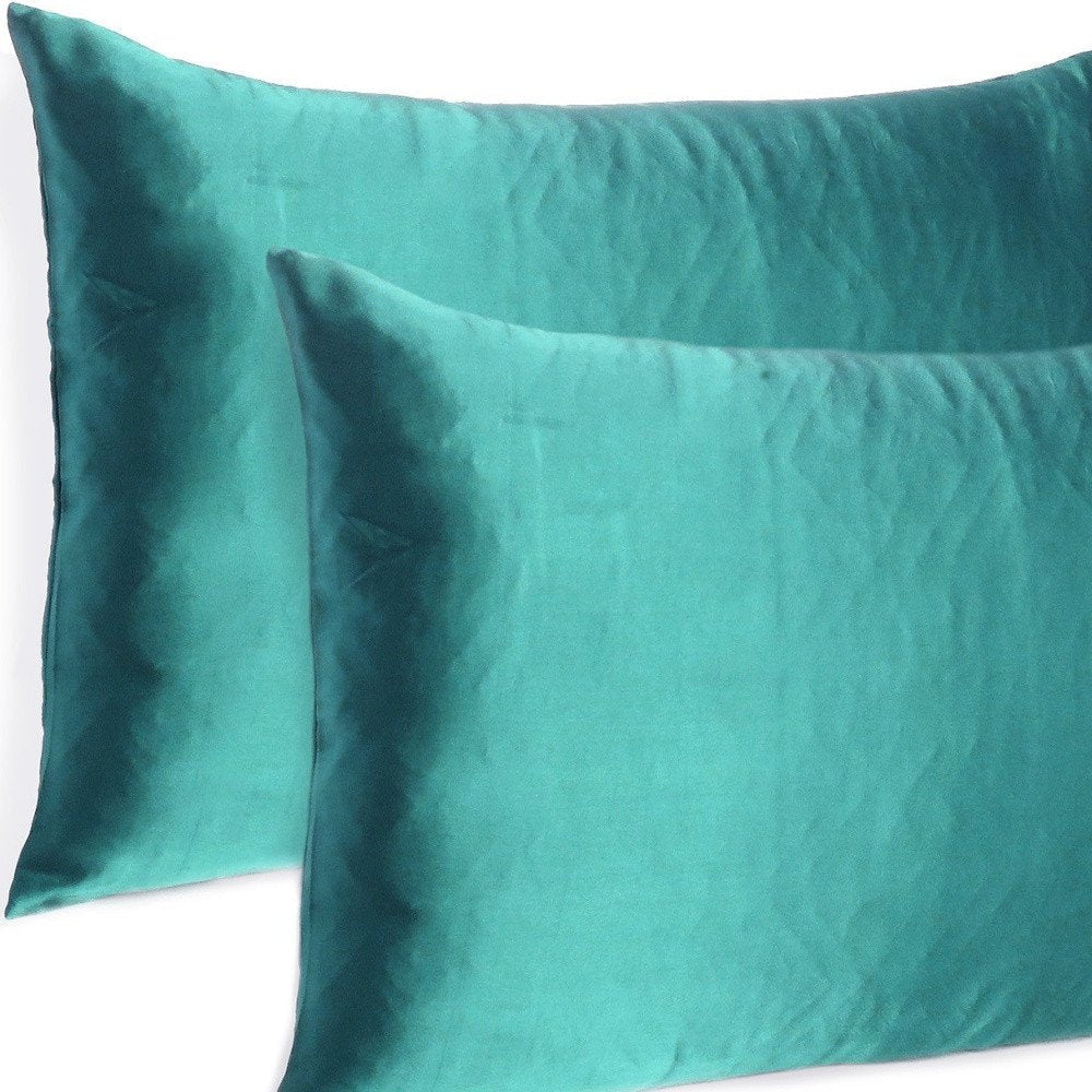 Teal Dreamy Set Of 2 Silky Satin Standard Pillowcases HomeRoots