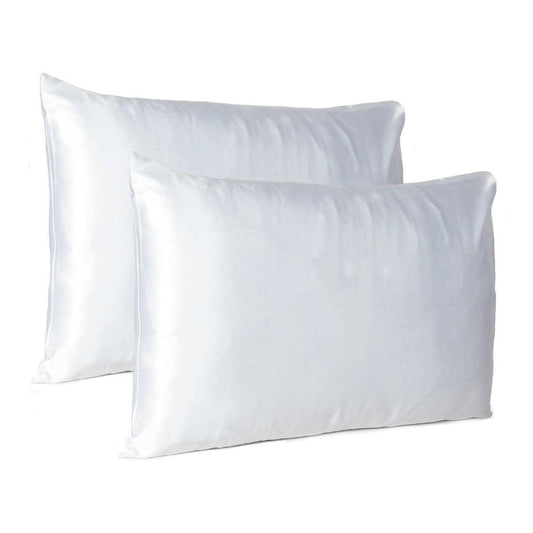 White Dreamy Set Of 2 Silky Satin Standard Pillowcases - FurniFindUSA