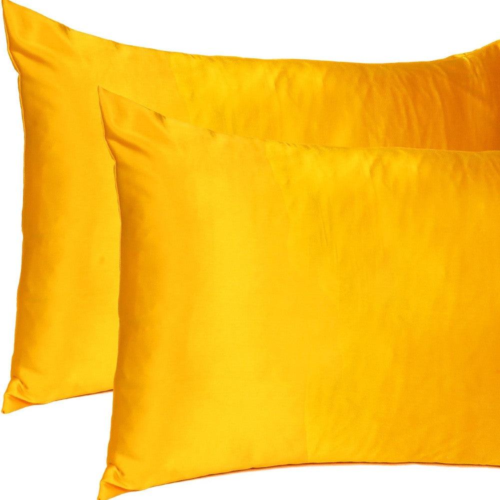 Goldenrod Dreamy Set Of 2 Silky Satin Standard Pillowcases - FurniFindUSA