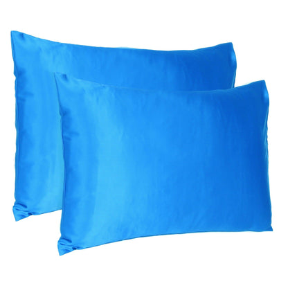 Blue Dreamy Set Of 2 Silky Satin Queen Pillowcases - FurniFindUSA
