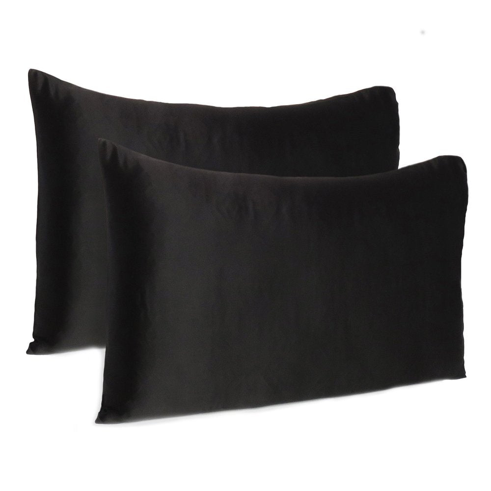 Black Dreamy Set Of 2 Silky Satin Queen Pillowcases — view 1
