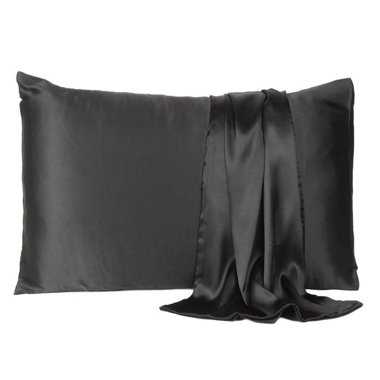 Black Dreamy Set Of 2 Silky Satin Queen Pillowcases HomeRoots