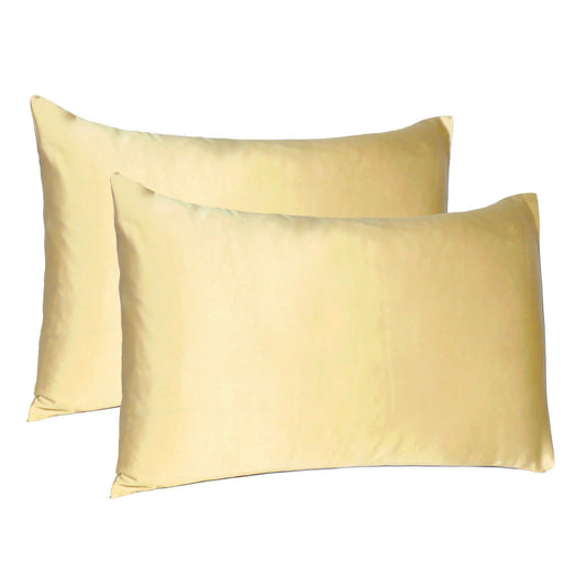 Pale Yellow Dreamy Set Of 2 Silky Satin Queen Pillowcases - FurniFindUSA