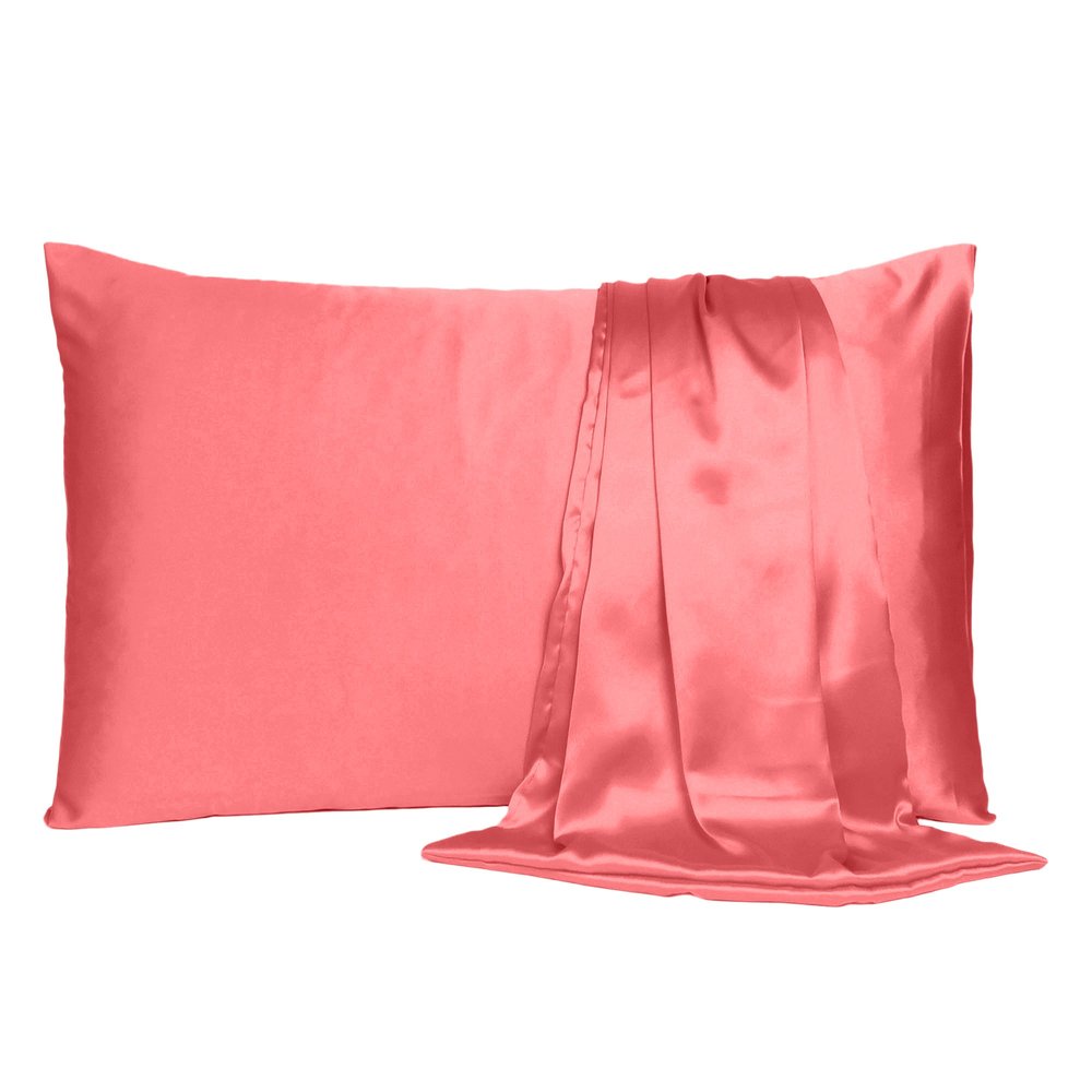 Coral Dreamy Set Of 2 Silky Satin Queen Pillowcases HomeRoots