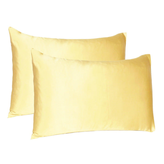 Gold Dreamy Set Of 2 Silky Satin Queen Pillowcases - FurniFindUSA