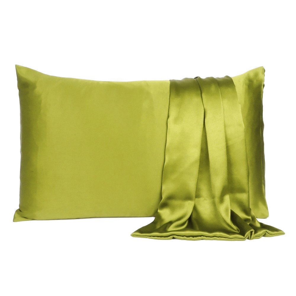 Set of Two Lemongrass Dreamy Silk Satin Queen Pillowcases HomeRoots