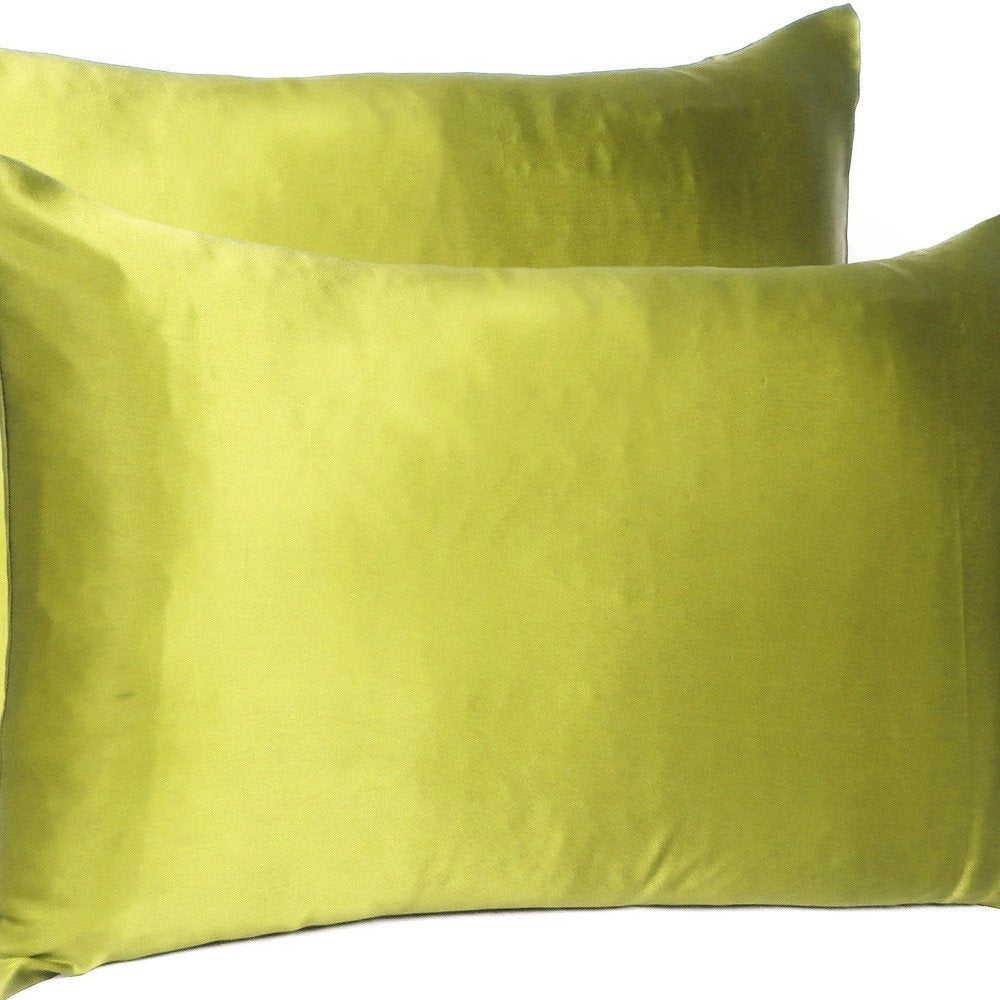 Set of Two Lemongrass Dreamy Silk Satin Queen Pillowcases HomeRoots