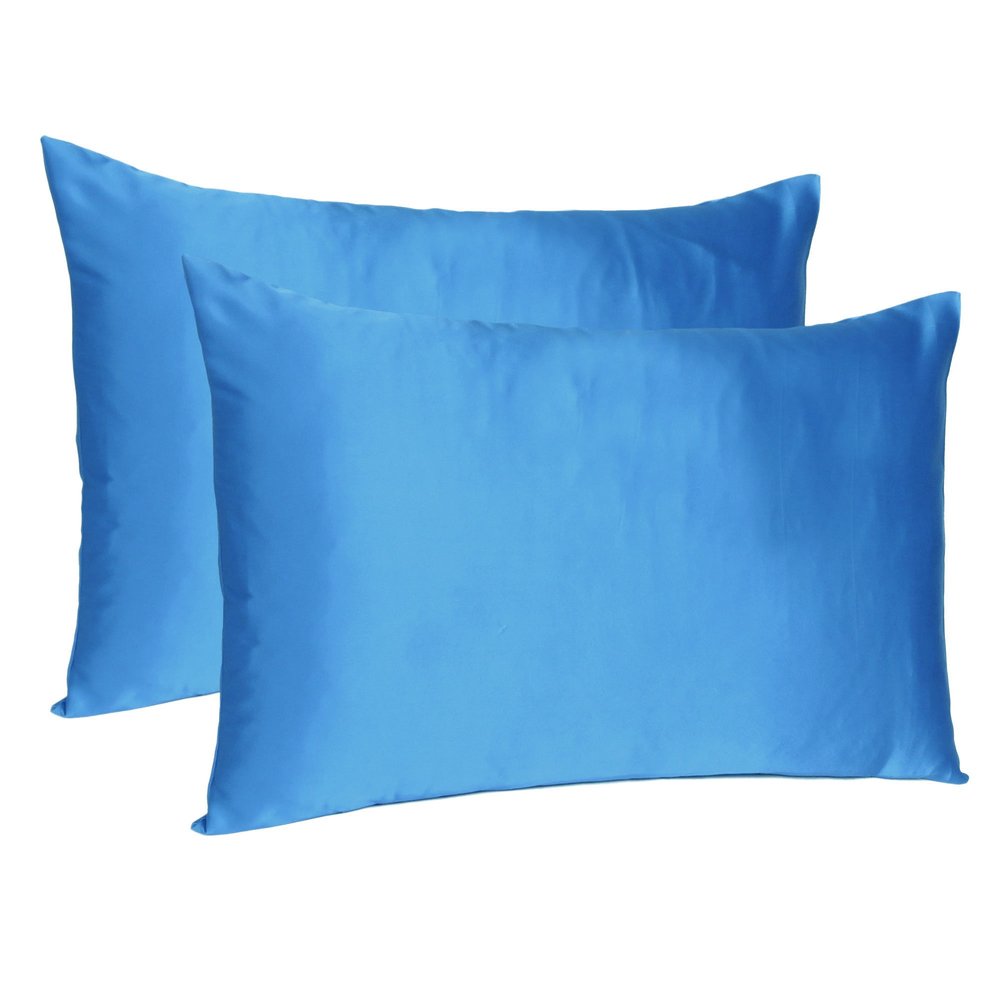 Bright Blue Dreamy Set Of 2 Silky Satin Queen Pillowcases HomeRoots
