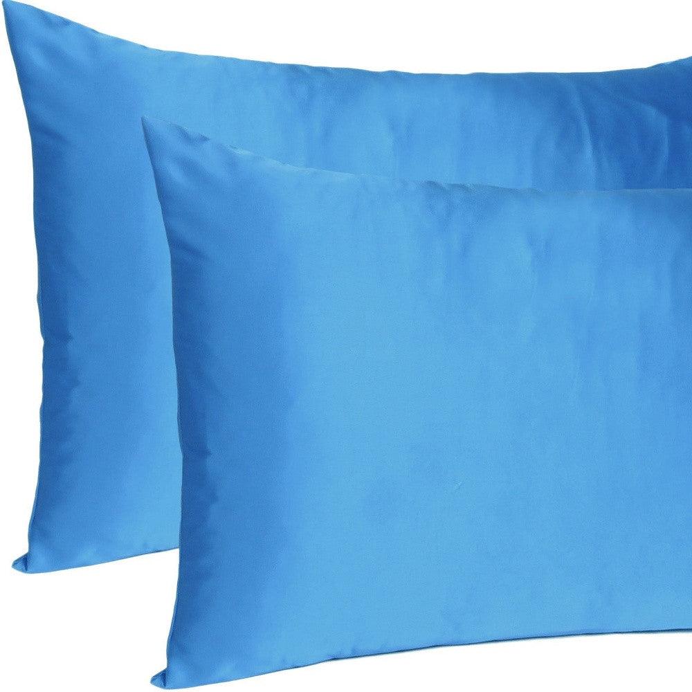 Bright Blue Dreamy Set Of 2 Silky Satin Queen Pillowcases - FurniFindUSA