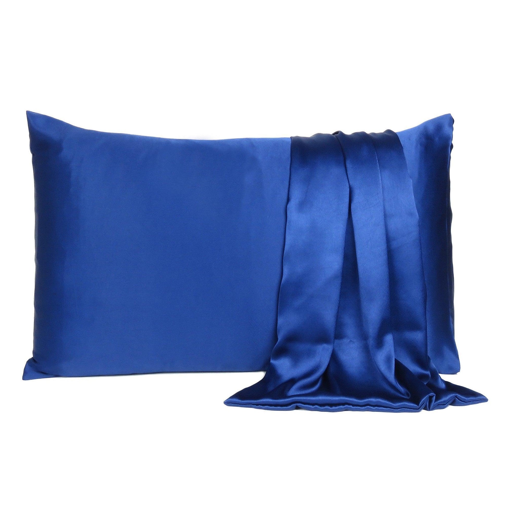 Navy Blue Dreamy Set Of 2 Silky Satin Queen Pillowcases - FurniFindUSA