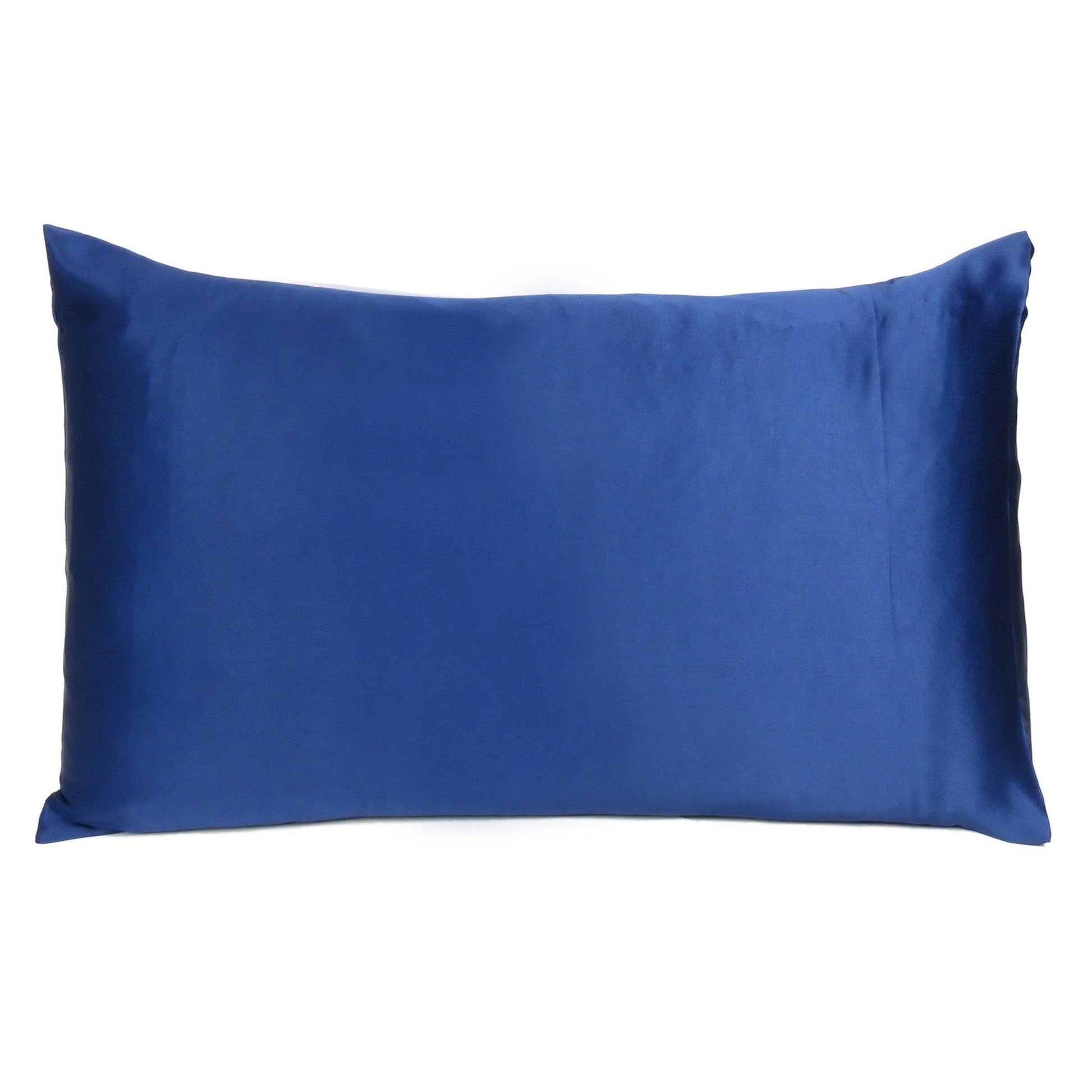 Navy Blue Dreamy Set Of 2 Silky Satin Queen Pillowcases - FurniFindUSA