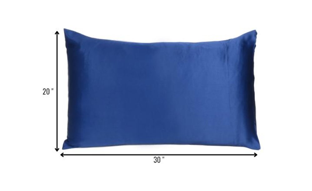 Navy Blue Dreamy Set Of 2 Silky Satin Queen Pillowcases HomeRoots