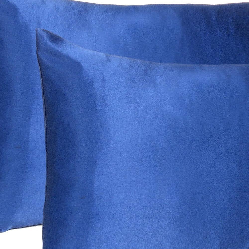 Navy Blue Dreamy Set Of 2 Silky Satin Queen Pillowcases - FurniFindUSA