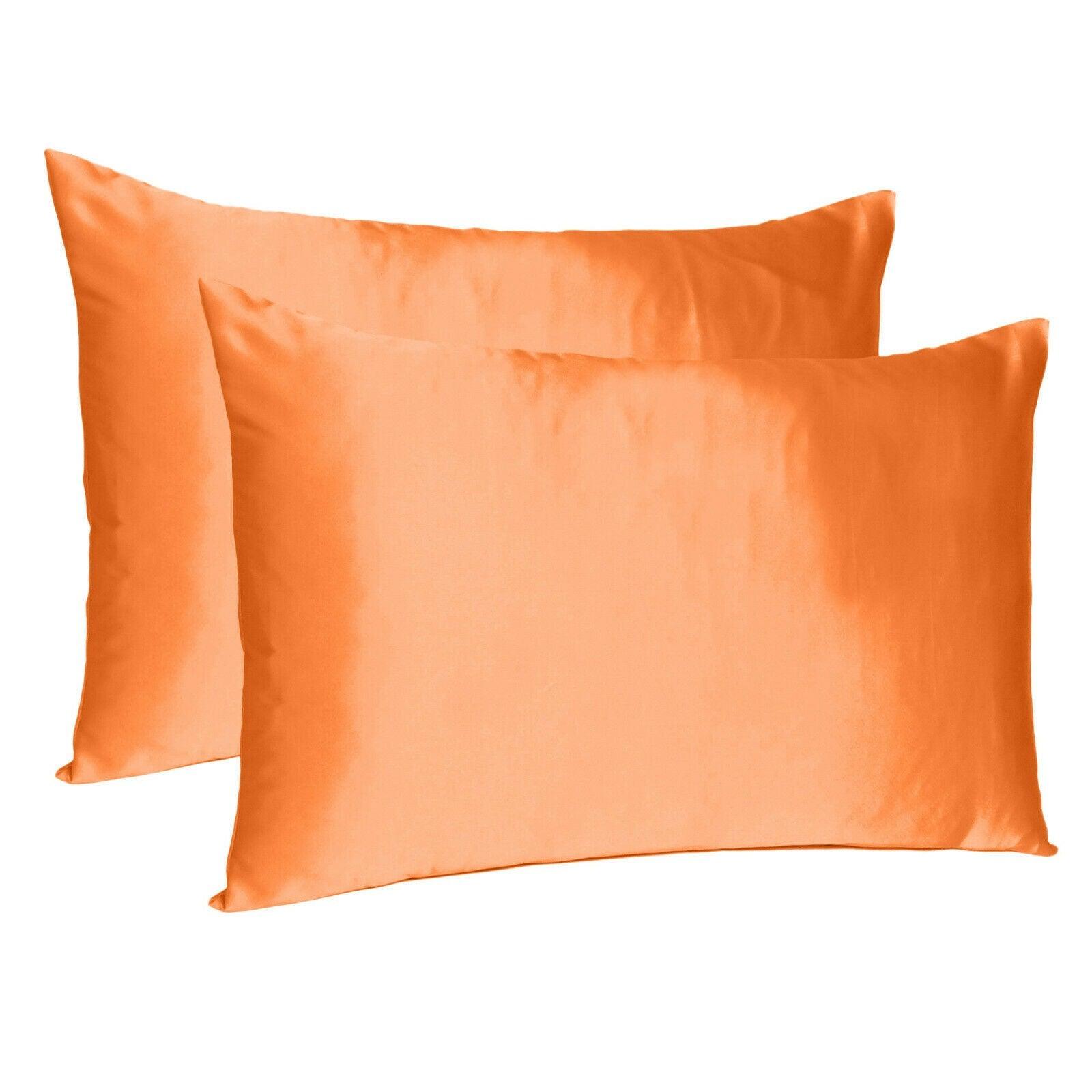 Orange Dreamy Set Of 2 Silky Satin Queen Pillowcases - FurniFindUSA