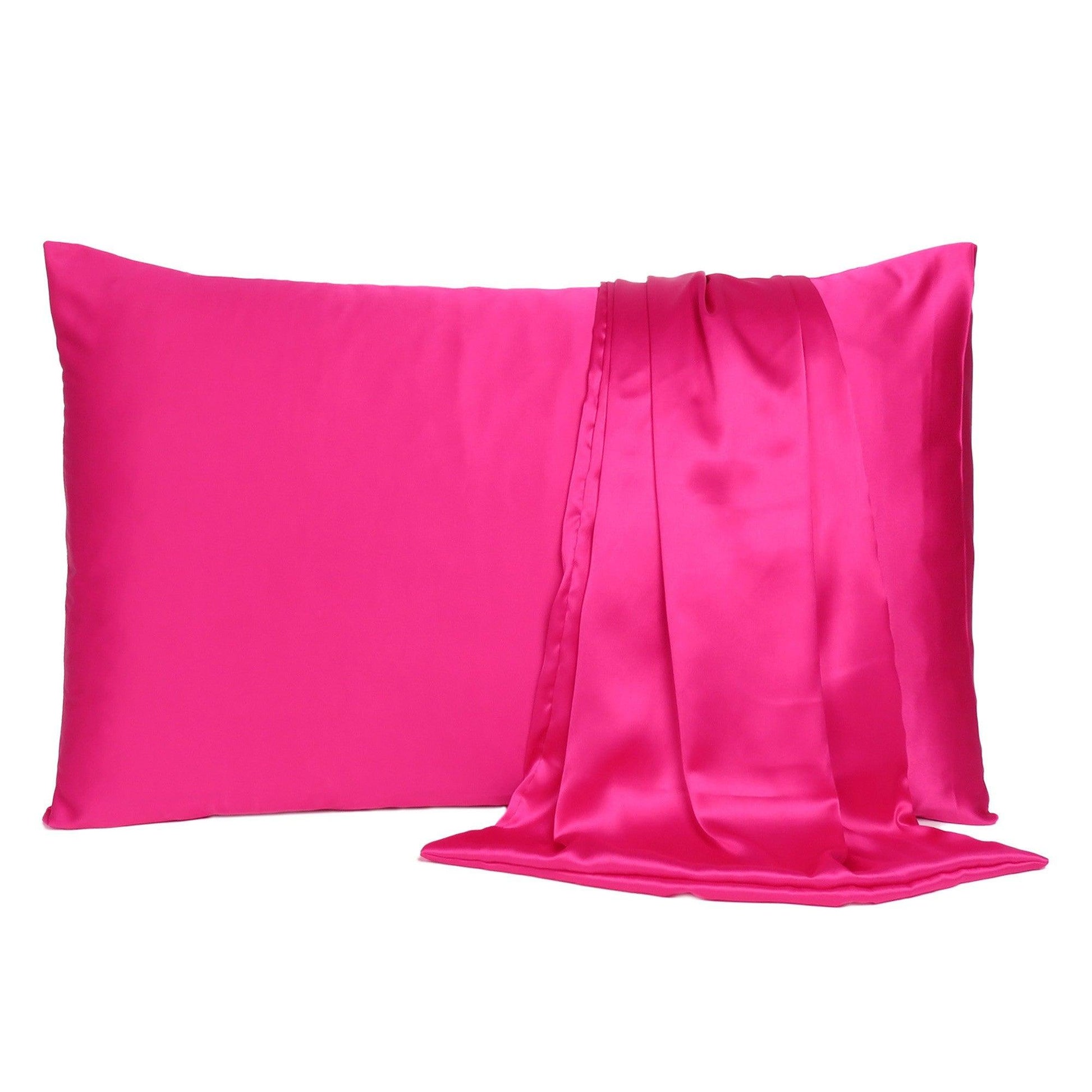 Fuchsia Dreamy Set Of 2 Silky Satin Queen Pillowcases - FurniFindUSA