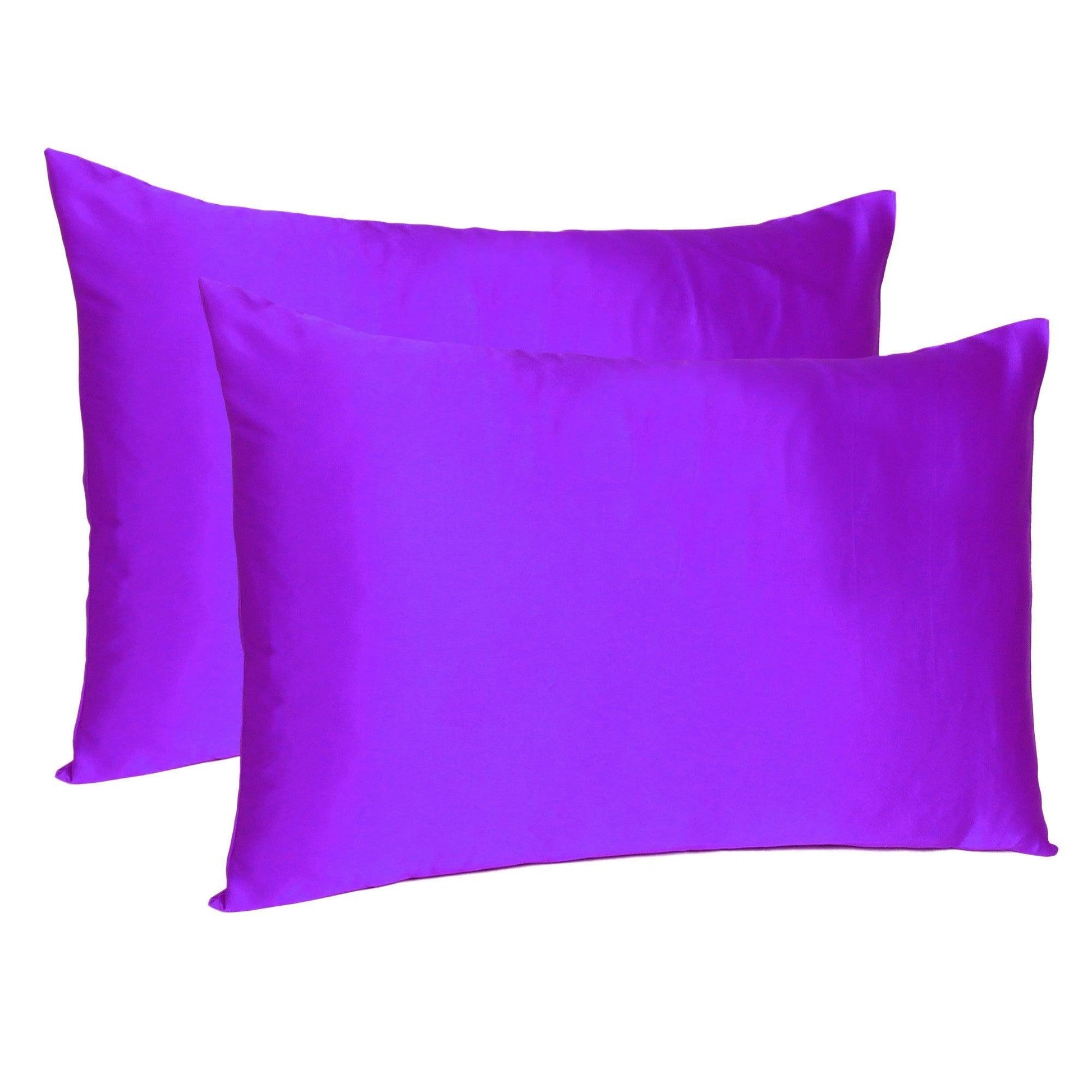 Bright Purple Dreamy Set Of 2 Silky Satin Queen Pillowcases - FurniFindUSA