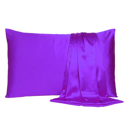 Bright Purple Dreamy Set Of 2 Silky Satin Queen Pillowcases - FurniFindUSA