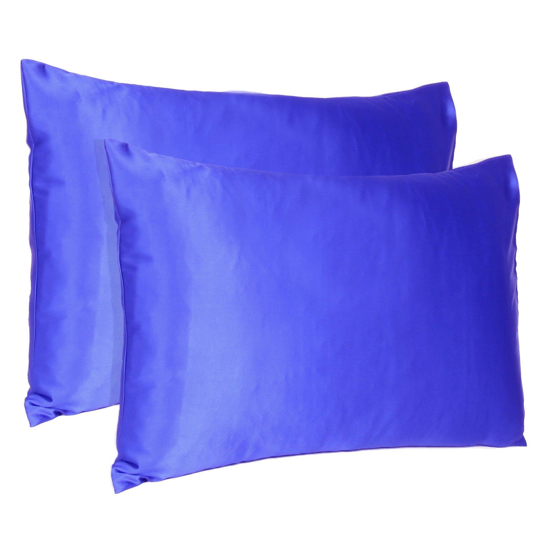 Royal Blue Dreamy Set Of 2 Silky Satin Queen Pillowcases - FurniFindUSA