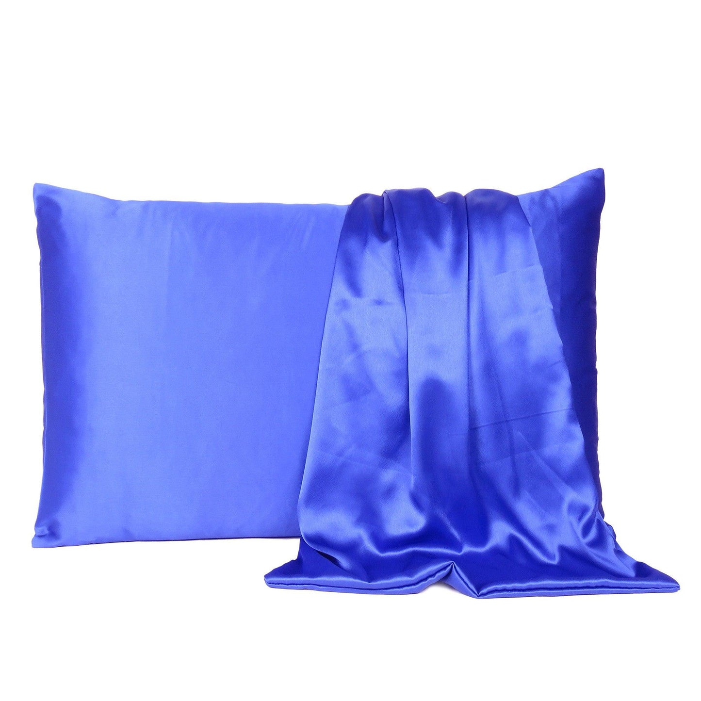 Royal Blue Dreamy Set Of 2 Silky Satin Queen Pillowcases - FurniFindUSA