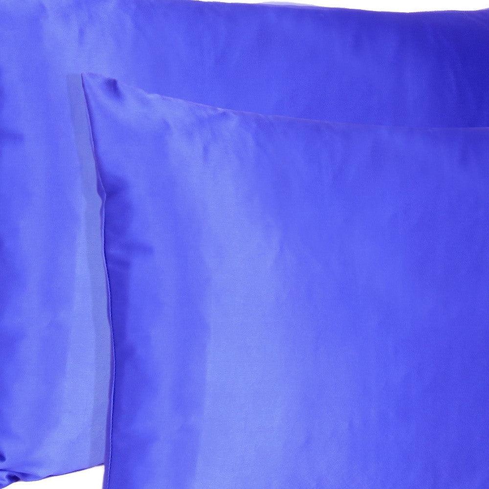 Royal Blue Dreamy Set Of 2 Silky Satin Queen Pillowcases - FurniFindUSA