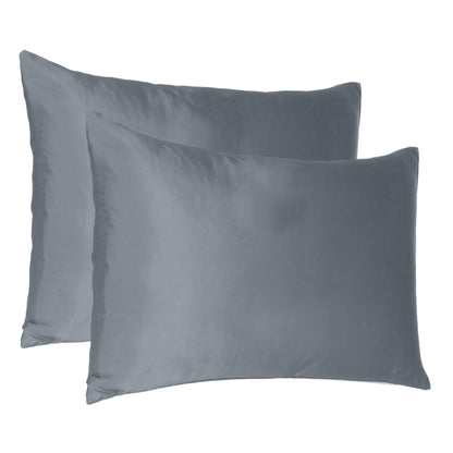 Dark Gray Dreamy Set Of 2 Silky Satin Queen Pillowcases - FurniFindUSA