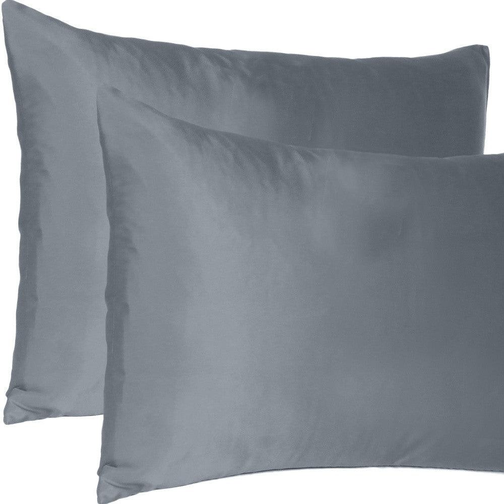 Dark Gray Dreamy Set Of 2 Silky Satin Queen Pillowcases - FurniFindUSA