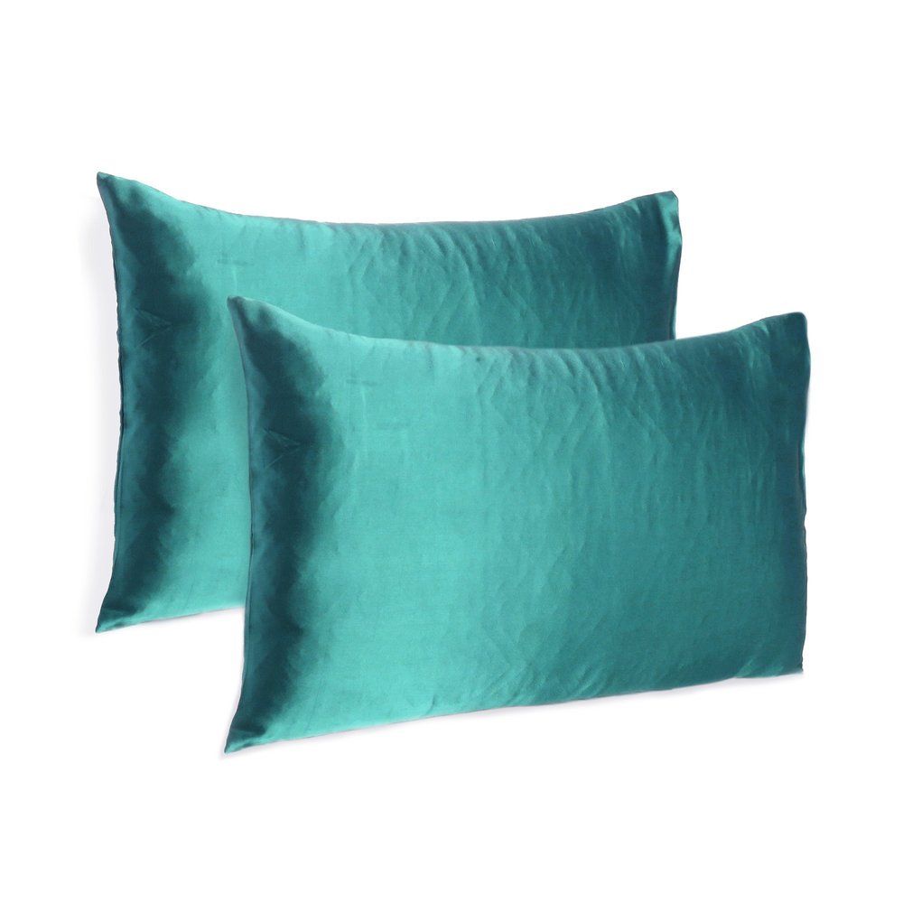 Teal Dreamy Set Of 2 Silky Satin Queen Pillowcases HomeRoots