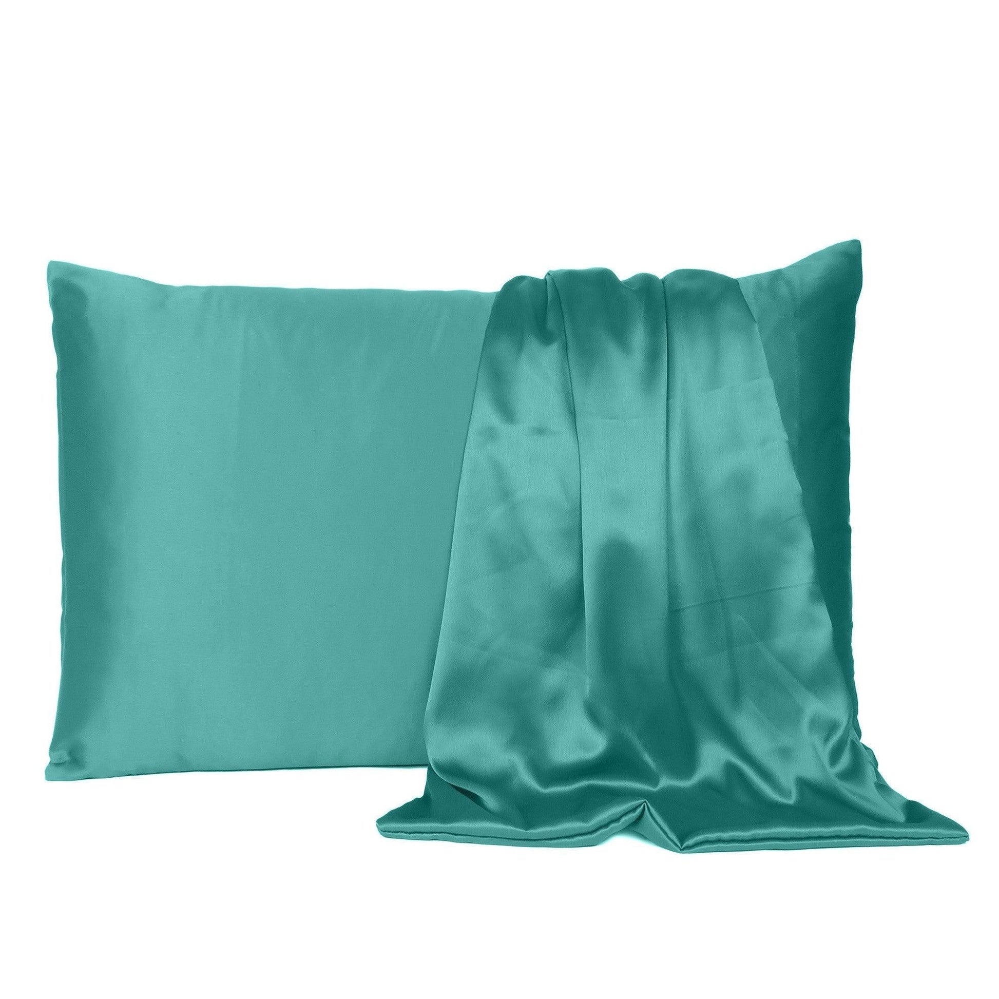 Teal Dreamy Set Of 2 Silky Satin Queen Pillowcases - FurniFindUSA