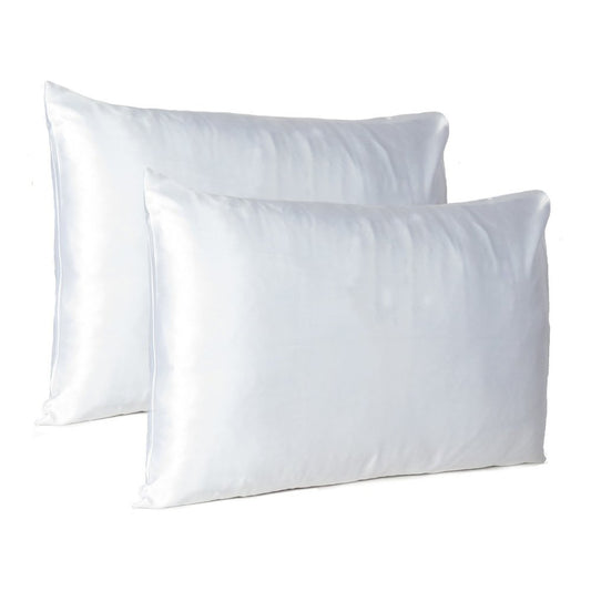 White Dreamy Set Of 2 Silky Satin Queen Pillowcases HomeRoots