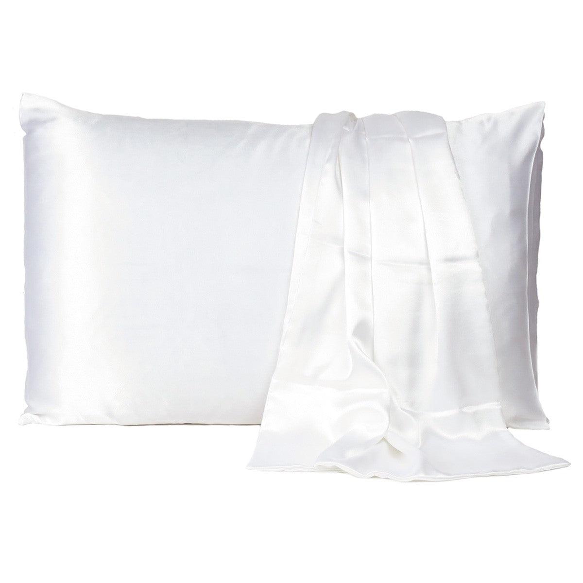 White Dreamy Set Of 2 Silky Satin Queen Pillowcases - FurniFindUSA