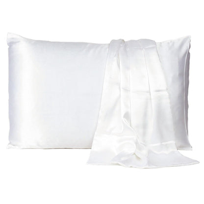 White Dreamy Set Of 2 Silky Satin Queen Pillowcases - FurniFindUSA