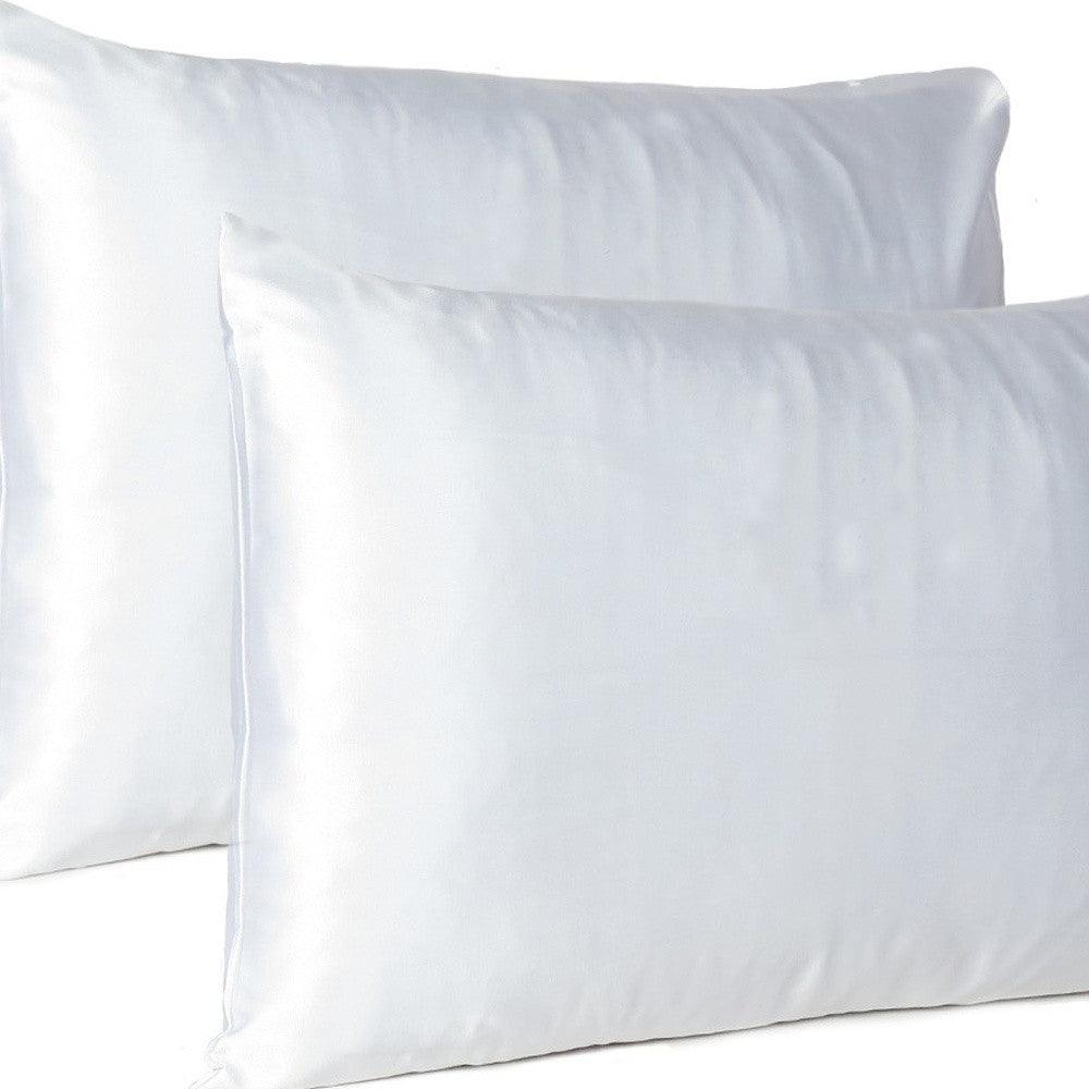 White Dreamy Set Of 2 Silky Satin Queen Pillowcases - FurniFindUSA