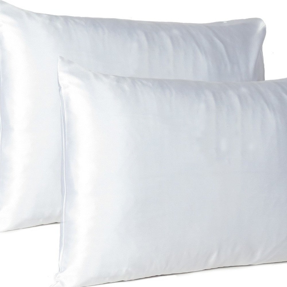 White Dreamy Set Of 2 Silky Satin Queen Pillowcases HomeRoots