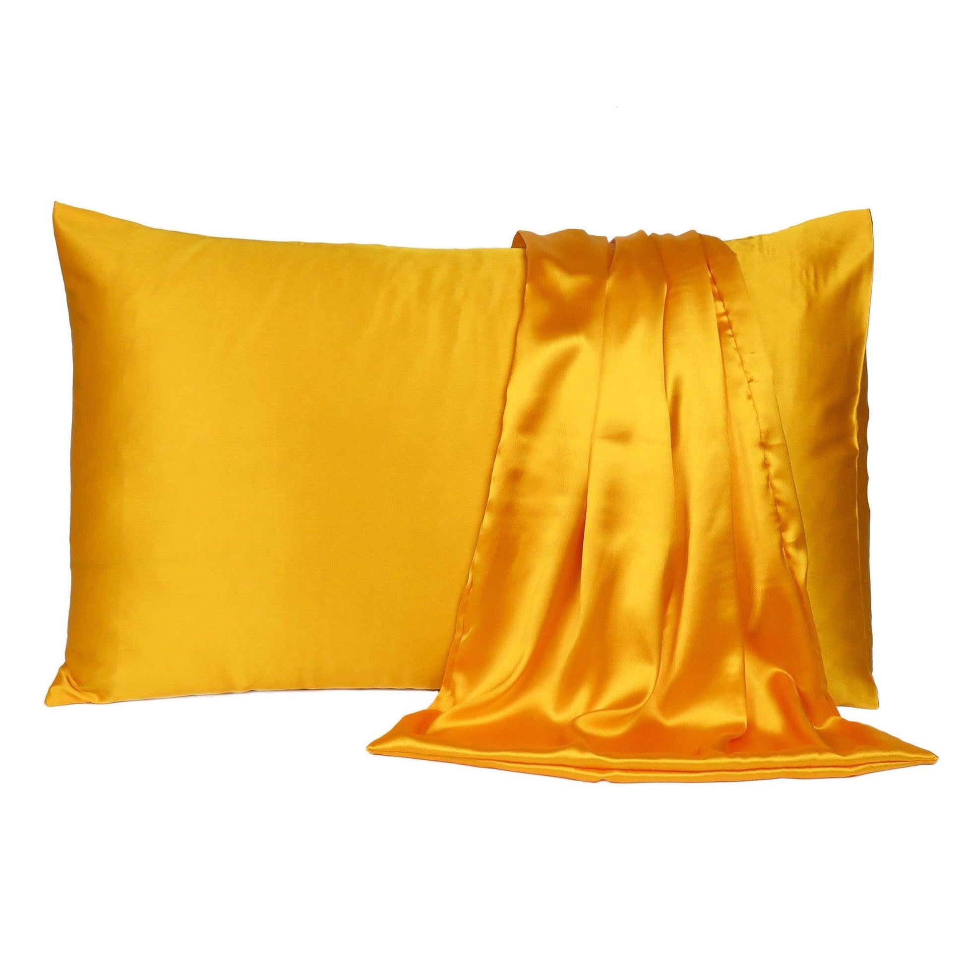 Goldenrod Dreamy Set Of 2 Silky Satin Queen Pillowcases - FurniFindUSA