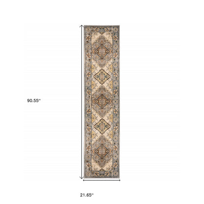 2’ X 8’ Gray And Beige Aztec Pattern Runner Rug